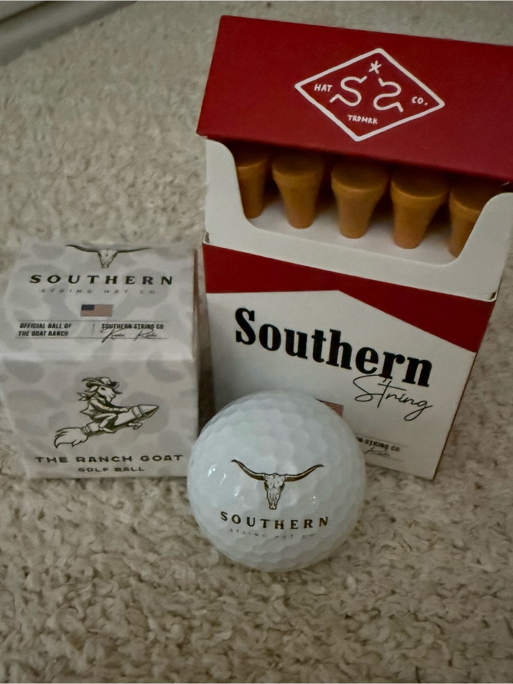 Southern String Hat Co. Ranch Goat Golf Ball and Southern Sting Golf Tees